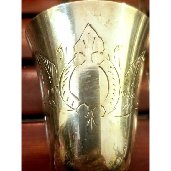 Vintage Silver Plated Metal Chalice w/ Hand Chiseled Floral Decor 2oz 5" High - Picture 4 of 6